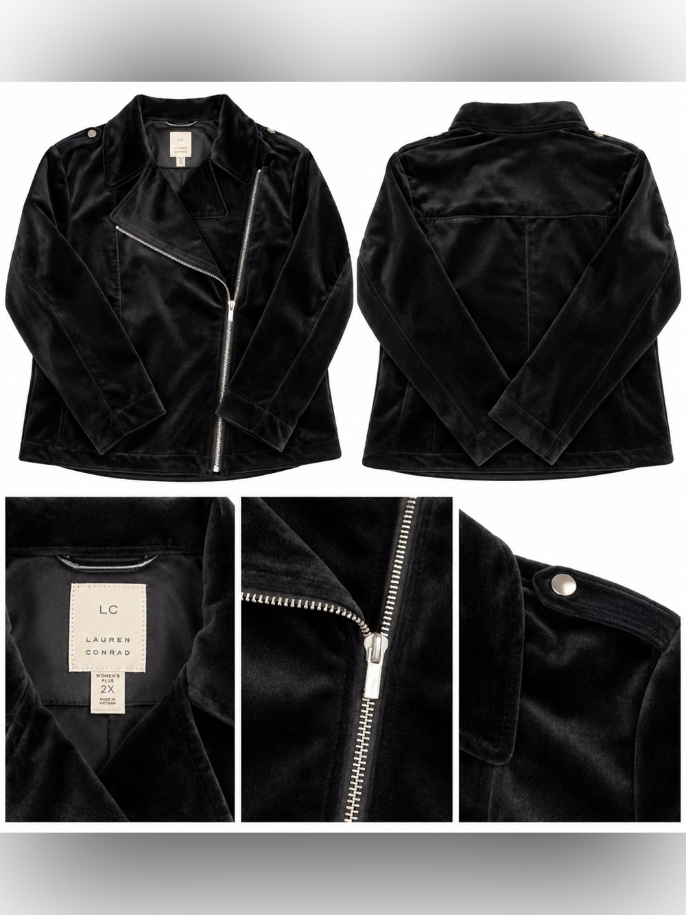 LC Lauren Conrad Black Velvet Moto-Style Jacket